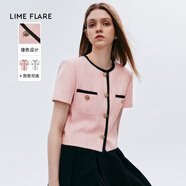 LIME FLARELIME FLARE萊茵福萊爾法式小香風(fēng)2024短款夏季新款撞色設(shè)計(jì)感短外 淡粉色 S