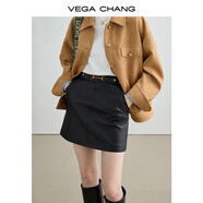 VEGA CHANG黑色半身裙女2025春秋季新款高級(jí)感顯瘦氣質(zhì)皮裙包臀短裙子 光澤黑 L