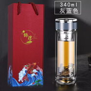 臥龍雙層玻璃杯耐熱加厚泡茶杯禮盒裝送人水杯便攜過濾帶蓋杯子男 340ml藍(lán)色+禮盒裝 2526款 0只