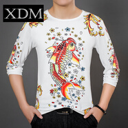 熊迪明爸爸秋裝長(cháng)袖T恤男中年人男裝上衣中老年爺爺衣服春秋裝長(cháng)袖老虎 長(cháng)袖 魚(yú) 白色 168 M 100-115斤