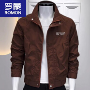 羅蒙（ROMON）美式立領(lǐng)夾克潮男小碼男裝外套男士春秋流行外穿新款痞帥長袖上衣 酒紅色夾克 4XL 適合150-160斤左右
