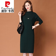 皮爾卡丹（pierre cardin）中年女連衣裙新款冬季中長(cháng)款加厚毛衣打底過(guò)膝絨裙子 綠色 XL