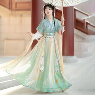 臻一萌漢服女成人學(xué)生鶴挽云印花齊胸襦裙古裝中國風(fēng)日常表演服套裝 拂翎花綠 M