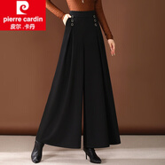 皮爾卡丹（pierre cardin）裙褲女秋冬2026新款大腳長(cháng)褲寬松洋氣媽媽百褶褲裙垂毛呢闊腿褲女 黑色 27/M 合適90-100斤體重