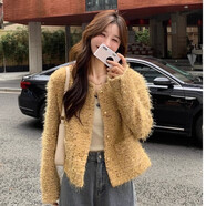西西金黃色千金風(fēng)外套女短款24秋冬新款法式名媛氣質(zhì)高級(jí)感小香風(fēng) 小香金 M
