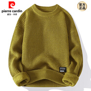 皮爾卡丹（pierre cardin）圓領(lǐng)針織打底衫男士秋冬季薄款粗線(xiàn)毛衣復古純色寬松線(xiàn)衣潮流上衣 9162 黃色 M (約80~105斤可穿)