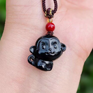 昆玉謠新疆和田玉十二生肖吊墜玉石猴子掛件項鏈玉墜男女款兒童寶寶款 墨玉小猴子20*20*10mm