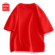 名創(chuàng)優(yōu)品（MINISO）2件裝短袖t恤男夏季純白色重磅純棉寬松半袖男生百搭休閑大碼體恤 【重磅純棉】紅色(純色) XL 180 (不起球不掉色)