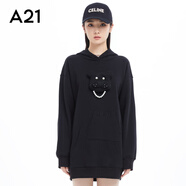 A21秋冬女裝長袖連帽衛(wèi)衣裙外穿休閑短裙寬松短連衣裙女 黑色 M