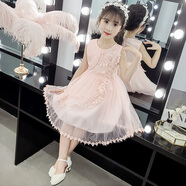 貝孩趣女童夏裝連衣裙公主裙夏季2025新款洋氣女寶寶六一禮服裙兒童裙子 粉紅色 130 碼(建議身高115-125厘米)