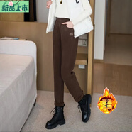 艾妃琳加絨加厚休閑褲2025秋冬新款顯瘦時(shí)尚高腰保暖長褲寬松加絨小腳褲 深咖色-【冬款】 冬款加絨 加厚 S 26/一尺九/80-95斤