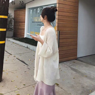 針織衫女開(kāi)衫外套小個(gè)子韓版毛衣外套女慵懶風(fēng)春季織遮陽(yáng)衫女中長(zhǎng)款夏新款超仙空調(diào)衣服外搭開(kāi)衫薄款披肩外套 白色 L