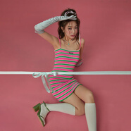 CHUU彩虹吊帶連衣裙女2025秋夏季新品鏤空設計大露背條包臀紋短裙 彩虹條 均碼
