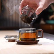全度高硼硅耐高溫辦公杯茶杯煙灰色杯子簡約帶過濾茶水分離玻璃杯迷你 灰色墩墩杯【帶杯托】200ml1只
