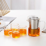 奇思貓玻璃杯帶把泡茶杯茶分水離飄逸杯耐高溫可鴨嘴公道杯帶茶具套裝 450帶嘴（鋼內膽）+4個(gè)帶把小杯