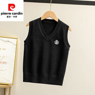皮爾卡丹（pierre cardin）兒童羊毛衫2025秋裝新款英倫男童馬甲寶寶針織棉毛衣女學(xué)院風(fēng)童裝 黑色 100cm