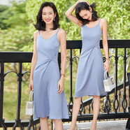 醋酸緞面吊帶連衣裙女夏垂感時(shí)尚氣質(zhì)顯瘦西服內搭打底雪紡長(cháng)裙子 淺藍色 M 建議90-100斤