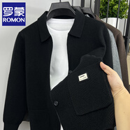 羅蒙（ROMON）開衫男針織衫毛衣披肩外套菱形提花潮流修身秋季男裝休閑翻領上衣 黑色 XL