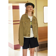 百家好/百家好丹寧水洗牛仔外套秋季新款美式復古夾克女 綠色 L