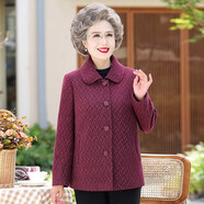 珂露辰老年人秋裝女奶奶毛呢外套60歲70中老年媽媽冬裝太太呢子老人衣服 紅色 L 【建議80-100斤】