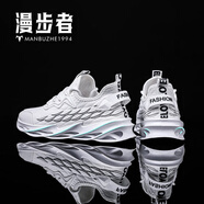 漫步者刀鋒鞋男時(shí)尚新款魚鱗飛織網(wǎng)面運(yùn)動(dòng)鞋超輕緩震跑步鞋男厚底休閑鞋 白黑 41
