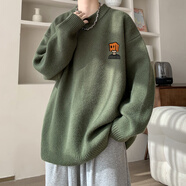 OEMG 美式慵懶風(fēng)潮牌毛衣外套男女秋冬季圓領(lǐng)日系復(fù)古情侶百搭針織衫 DSA336-1-FF526墨綠色 M [建議90-110斤]