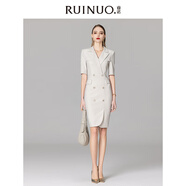睿諾（RUINUO）高級感西裝連衣裙女時(shí)尚英倫風(fēng)氣質(zhì)修身裙氣質(zhì)包臀裙職業(yè)正裝通勤 米白色連衣裙 L