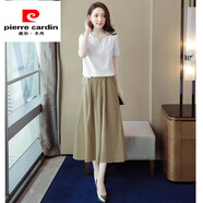 皮爾卡丹（pierre cardin）時(shí)尚套裝女夏季2025新款法式仙女裙子套休閑棉麻洋氣半身裙子 卡其色兩件套 XL 建議115-130斤