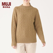 无印良品 MUJI 女式 阿兰图案 高领毛衣 长袖针织衫 女款冬季 W9AA874 驼色 XS (150/76A)