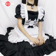 赫搏 2021女仆裝cosplay可愛蘿莉塔cos日系動漫男連衣裙餐廳咖啡廳工作服長裙黑白女傭裝 套裝 04（連衣裙+圍裙+tou飾）  L （100斤左右）
