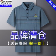 啄木鳥夏季男士短袖t恤寬松中年爸爸裝有口袋冰絲翻領半袖體恤男裝 藍色213 185/3XL建議175-190斤