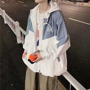 格潤歐尚外套男潮流痞帥日系夾克ins學(xué)生秋季連帽外套男寬松大碼夾克 藍(lán)色7027樂淘淘 L