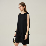 范思藍恩花梨裙 無(wú)袖設計感氣質(zhì)A字連衣裙夏裝新款韓版系帶蝴蝶結 黑色 L