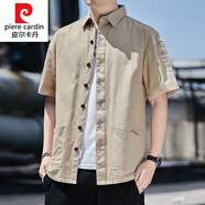 皮爾卡丹（pierre cardin）薄歀純.棉針織襯衫男長袖春夏款青年工裝上班上衣七.分袖 633短*款卡其色 XL 65-75公斤