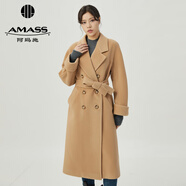 阿瑪施（AMASS）女裝雙排扣廓形質(zhì)感羊毛中長(cháng)款毛呢大衣外套女（附腰帶）5400861 卡其 M (3)