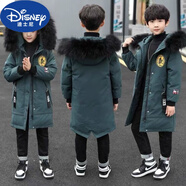 迪士尼（Disney）品牌男童羽絨服冬裝兒童中長款洋氣毛領(lǐng)服棉衣中大童過膝外套棉襖 E20-B-軍綠色 150cm(建議身高130-140)