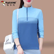 啄木鳥長(zhǎng)袖t恤女春夏2025新款薄款速干透氣吸濕休閑運(yùn)動(dòng)體恤上衣 湖藍(lán) XL 110-125斤
