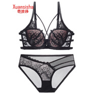 萱絲莎品牌內(nèi)衣性感胸罩女火辣透氣美背聚攏蕾絲文胸套裝內(nèi)褲女蛇年新款 黑色套裝 80B /36