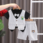 可歆寶貝（KEXINBAOBEI）男童夏裝套裝洋氣帥寶寶西裝夏季短袖周歲禮服潮嬰兒小童裝衣服潮 白色 90碼建議1-2歲（身高85左右）