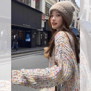 焱思泰彩虹糖軟糯毛衣女秋冬2024新款寬松慵懶風(fēng)圓領(lǐng)套頭溫柔針織衫上衣 彩點毛衣(商場版) M 建議95-110斤