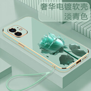 緣禾斯 適用蘋(píng)果11promax手機殼iphone11新款直邊電鍍水晶玫瑰硅膠軟殼全包防摔保護套高級感創(chuàng  )意潮流 淡青色-水晶玫瑰花青+液態(tài)手繩 蘋(píng)果11