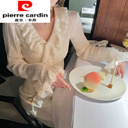 皮爾卡丹（pierre cardin）早初秋女裝2025年新款長袖毛衣針織衫白色荷葉邊v領(lǐng)上衣內(nèi)搭春秋 白色上衣 S