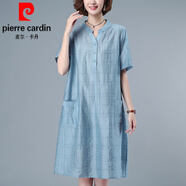皮爾卡丹（pierre cardin）天絲連衣裙女2025新款寬松大l碼氣質(zhì)中年媽l媽夏裝洋氣薄款直筒裙 藍(lán)色 XL 建議135-145斤