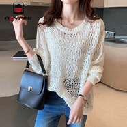 AEMAPE 鏤空針織衫女2025春秋冬季新款時(shí)尚百搭薄款寬松慵懶風(fēng)毛衣 白色 3XL