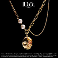 IDee  CREATIVE IDER FOR YOU法國IDee金色骷髏時(shí)尚項鏈女男潮牌輕奢風(fēng)吊墜小眾設計款配飾禮物 鏈長(cháng)49+5CM，吊墜約1.8*2.8CM