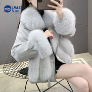 尚簡(jiǎn)紛2025冬新款麂皮絨仿狐貍毛保暖外套女冬海寧時(shí)尚羽絨服短款大衣女 淺灰色【加棉加厚】 L 【建議115-135斤】