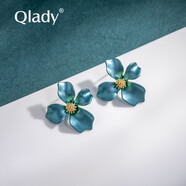 Qlady女士花朵耳環(huán)女時(shí)尚氣質(zhì)中國紅大氣紅色耳釘女韓版簡(jiǎn)約甜美925銀針耳飾品生日情人節禮物送女友 綠色