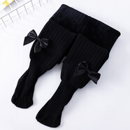忻悅晴女童打底褲秋冬加絨加厚嬰兒連腳寶寶連體襪一體絨保暖兒童連褲襪 蝴蝶結加厚黑色 1條 2-4歲 褲長(cháng)50CM 建議身高86-95CM