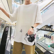 佐優(yōu)品包郵重磅短袖t恤男士夏季上衣服學(xué)生五分寬松休閑半袖體恤衫 白色蝴蝶 M 建議100-120斤
