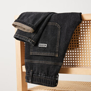 夏季薄款彈力松緊腰牛仔褲男休閑無(wú)鐵綁帶小腳褲哈倫褲百搭老爹褲 黑色8301 常規 30 （建議120-130斤）